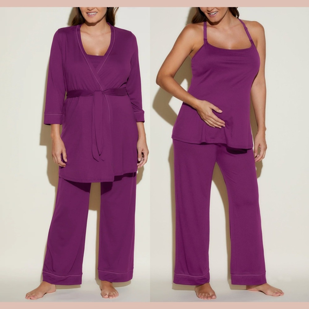 NWT CosaBella [ Maternity Large ] Bella Nursing 3PC Pajama Set Robe Purple U1938